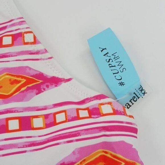 Cupshe Bikini Cheeky String Pink White Geometric Beach Summer Womens Size 2XL - Picture 3 of 6